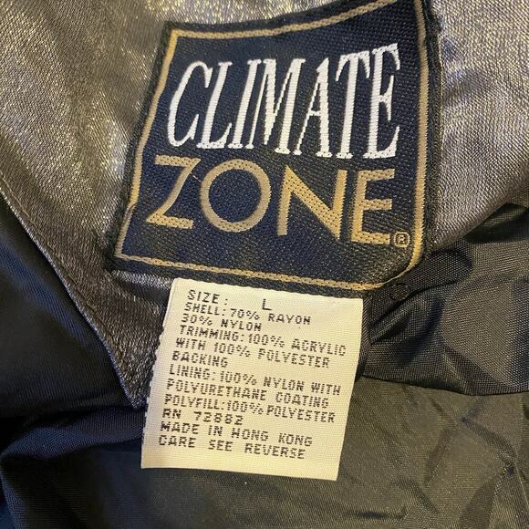 Vintage Climate Zone Women L Puffer Coat Jacket Metallic Silver Faux Fur Fullzip - Picture 4 of 11